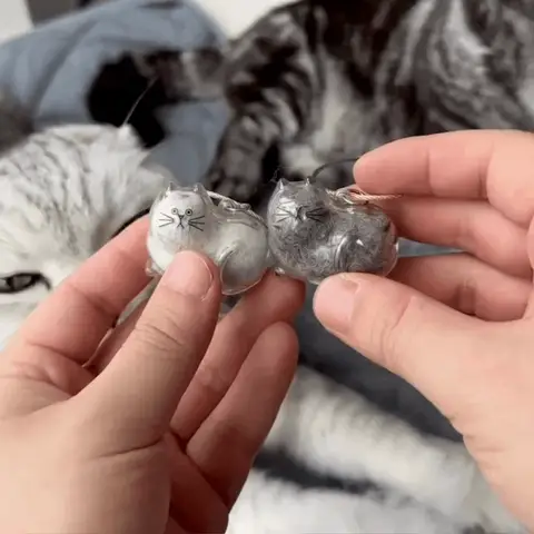 Two cat EternalPaw keychains filled with different fur colors